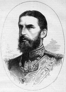 Portrait du prince de Roumanie Charles de Hoenzolern Sigmaringer (1839-1914), futur roi sous le nom de Charles Ier (Carol Ier). Gravure dans « Le Monde Illustré » n°1054 du 23 juin 1877