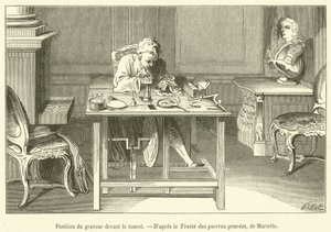 Position du graveur devant le touret (gravure) - French School