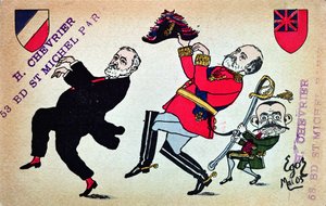 Carte postale représentant le président Loubet (1838-1929) le roi Édouard VII (1841-1910) et Théophile Delcassé (1852-1923), mai 1903 - French School