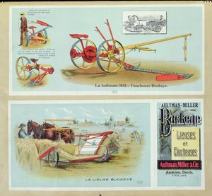 Affiche publicitaire pour les lieuses et moissonneuses Aultman-Miller Buckeye, fin 19e siècle - French School