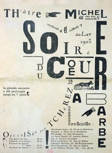 Affiche publicitaire pour la Soirée du Coeur à Barbe au Théâtre Michel les 6 et 7 juillet 1923