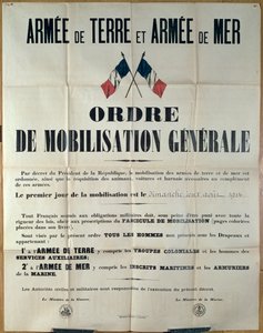 Affiche annonçant la mobilisation générale en France, 2 août 1914 par le Ministère de la Guerre et de la Marine - French School