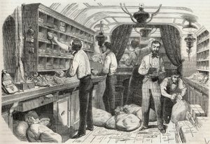 Postes : intérieur du bureau ambulant - Gravure dans « Tableau-de-Paris » par Edmond Texier 1852