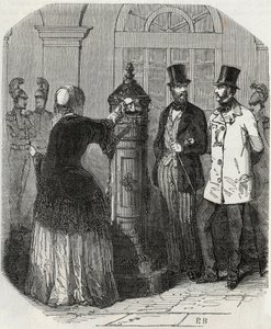 Postes : nouvelle boîte aux lettres - gravure dans « Tableau-de-Paris » par Edmond Texier 1852