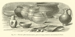 Poteries gallo-romaines noires, grises et rouges, trouvées aux environs de Paris