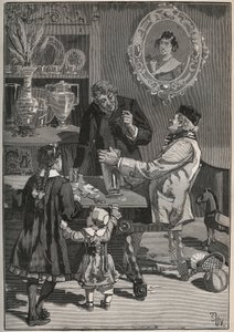 Potichomanie, un procédé du XIXe siècle pour imiter les vases en porcelaine de Chine et du Japon. Gravure de 1880 dans « Les arts et métiers illustrés » par Adolphe Bitard - French School