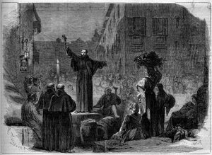 Prédicateur donnant son sermon dans la rue de Tolède à Naples, Italie