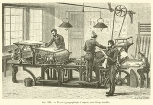Presse typographique à vapeur pour tirage double (gravure) - French School