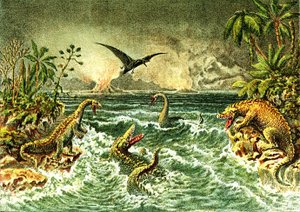 Monde primitif (avec dinosaures) - Période secondaire de la préhistoire - French School