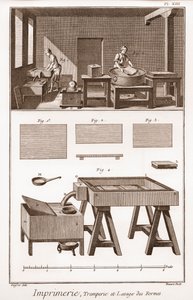 Imprimerie : tremperie et lavage des formes - "La Grande Encyclopédie, ou Dictionnaire Raisonné des Sciences, des Arts et des Métiers" par Denis Diderot (1713-1784) et Jean d