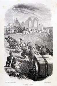 Prisonniers tirant des blocs de pierre de carrière, "Les Bagnes: histoire, types, mœurs, mystère" par Maurice Alhoy, éd. Gustave Havard - French School