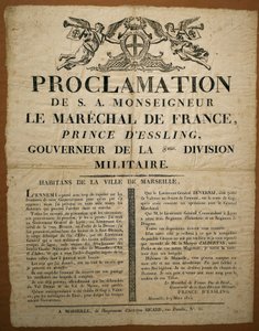 Proclamation aux habitants de la ville de Marseille, datée du 9 mars - French School