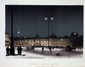 Éclairage public avec lumière électrique sur la place du Carrousel à Paris 1883 - dans « Magnétisme et Électricité » par Amédée Guillemin
