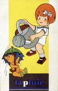 Représentation de la pluie : une fille avec un arrosoir
