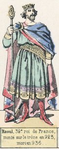 Raoul, 32e roi de France, monte sur le trône en 923, mort en 936
