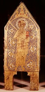 Coffre reliquaire de Saint Calminius, détail de Saint Paul avec une épée et un livre, Limoges - French School
