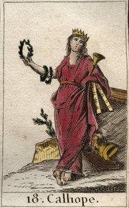 Représentation de Calliope, muse de la poésie épique, elle tient dans sa main une couronne et la trompette de l
