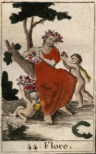 Représentation de Flore, déesse des fleurs. De « Mythologie de la jeunesse » par Pierre Blanchard 1803
