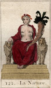 Représentation de la Nature comme une femme sur un trône avec une corne d