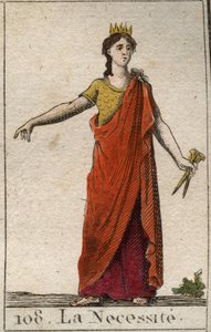 Représentation de la Nécessité, comme une femme inflexible, fille de la Fortune, avec des mains de bronze. De « Mythologie de la jeunesse » par Pierre Blanchard 1803.