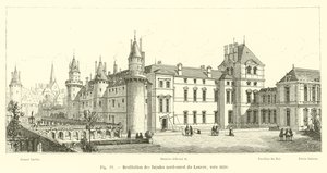 Restitution des façades nord-ouest du Louvre, vers 1610 - French School