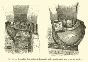 Retombée des voûtes de la grande salle représentant une proue de navire - French School