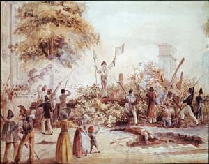 Révolution de juillet à Paris - Barricade au boulevard Saint-Martin le 1er août (aquarelle, vers 1830)