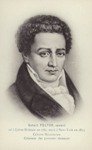 Robert Fulton (1765-1815), ingénieur, inventeur et pionnier américain du bateau à vapeur (lithographie) - French School
