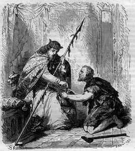 Robert II le Pieux (972-1031), roi de France, distribuant des aumônes. Gravure dans «Histoire des Papes-Rois-Reines et Empereurs à travers les siècles» par Maurice Lachatre