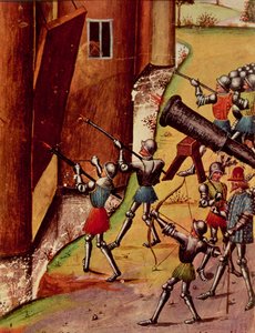 Soldats armés de canons à main assiégeant un château, de Quinte Curse Ruffe des Fais du Grant Alexandre, c.1468
