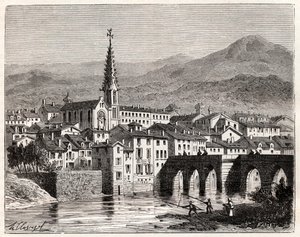 Saint-Antonin-Noble-Val - Languedoc-Roussillon-Midi-Pyrénées - gravure dans "La France illustrée: géographie, histoire, administration statistique" par V.A. Malte-Brun. 1884