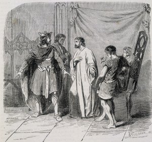 Saint Eloi et Dagobert : Dagobert fut étonné quand Eloi lui présenta le second fauteuil - grav. XIXe siècle