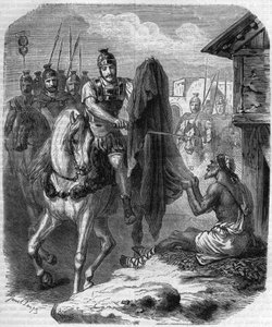 Saint Martin de Tours (v. 316-397) partageant son manteau pour le donner à un pauvre
