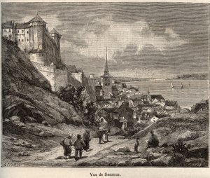 Saumur département de Maine-et-Loire, dans la région Pays de la Loire - gravure dans "La France illustrée : géographie, histoire, administration statistique" par V.A. Malt-Brown. 1884
