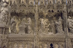 Scène du chœur de la cathédrale de Chartres : à gauche : apparition du Christ à sa mère, à droite : ascension - French School
