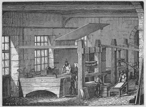 Science. Fabrication du papier. Papier fait main. Gravure dans : Grands hommes et grands faits de l