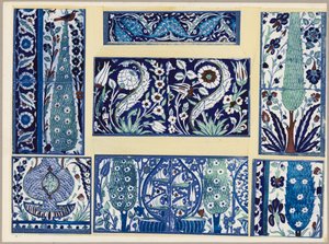 Sept motifs faience, revetement, Damas, XVIe et XVIIe siecles (colour litho)