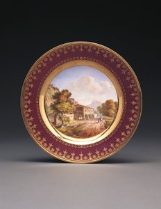 Assiette topographique fond pourpre de Sèvres