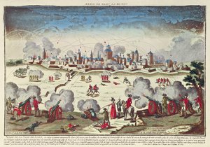 Siège et bombardement de Lille par Albert de Saxe-Teschen, septembre-octobre 1792 (gravure en couleur) - French School