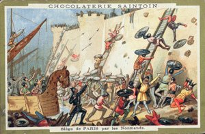 Siège de Paris par les Normands au IXe siècle, publicité pour la Chocolaterie Saintoin, vers 1900
