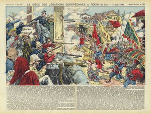 Siège des légations européennes à Pékin, rébellion des Boxers, Chine, 20 juin - 15 août 1900 (lithographie couleur) - French School