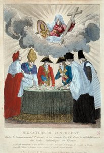 Signature du Concordat de 1801 le 15/07/1801 : il est signé entre le gouvernement français (ici représenté par Joseph Bonaparte) et le Saint-Siège (représenté par le cardinal Consalvi pour le pape Pie VII). 1801 Paris, Musée Carnavalet - French School
