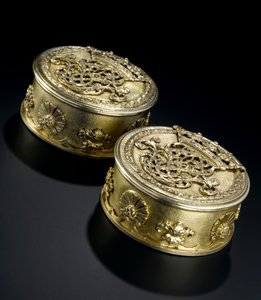Petite boîte circulaire en vermeil avec couvercle du service de toilette Lennoxlove, appartenant à Frances Teresa Stewart, duchesse de Richmond et Lennox : Français, Paris, essayée entre septembre 1672 et octobre 1674
