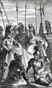 Les soldats tirant au sort pour la division des vêtements de Jésus-Christ (gravure sur cuivre)