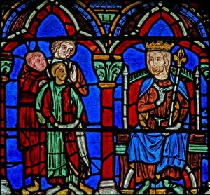 Vitrail de Saint Chéron : le fils de Clotaire conduit au tombeau - French School