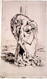 Saint François soutenant le Christ crucifié - French School