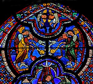 Fenêtre de Saint Jean : anges attendant la mort et la résurrection de Saint Jean