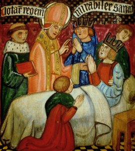 Saint Sulpice accomplit un miracle en guérissant le roi Clotaire (d.629) - French School