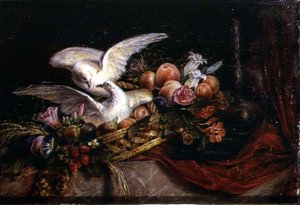 Nature morte avec deux colombes blanches, c.1840