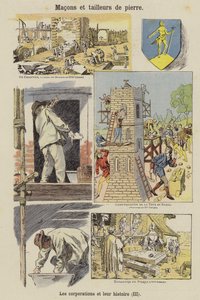 Maçons et briqueteurs (lithographie couleur) - French School